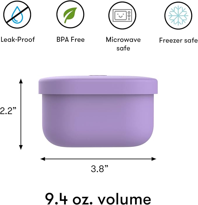 OmieBox Silicone Leakproof Snack Containers To Go, Food Storage Containers with Lid, School Lunch Bento Container - BPA Free, Airtight, Dishwasher and Freezer Safe, Oven Safe - 9.4 ounces (Purple)