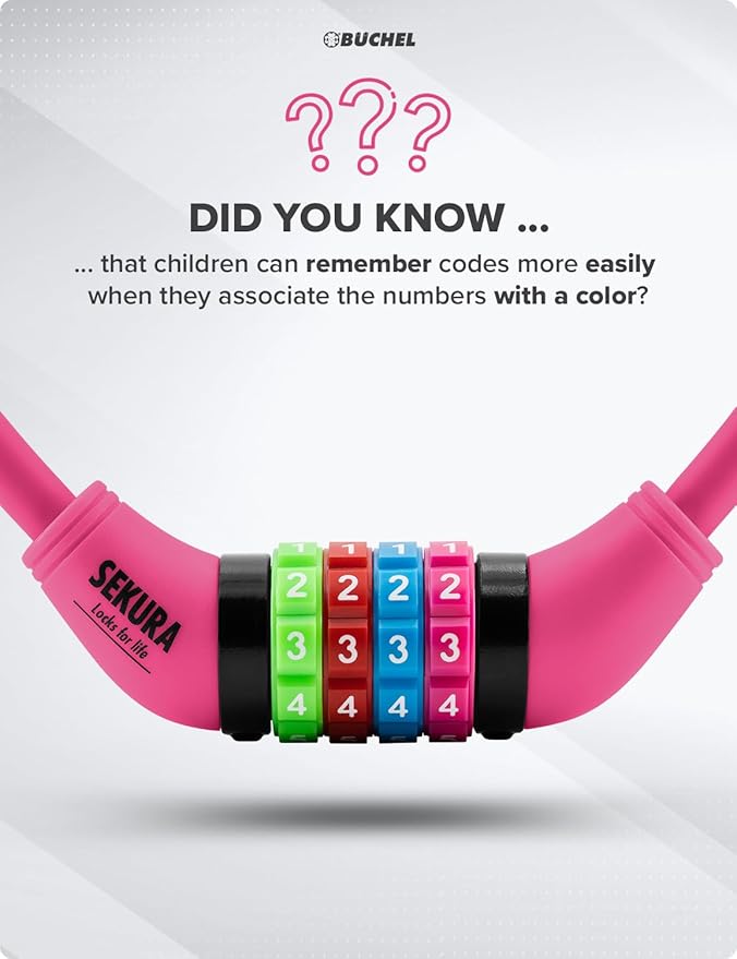 Bike Locks Cable for Kids - Colorful & Keyless - Secure Your Child's Bike - Easy-to-Use Bicycle Accessory, High Security 5 Digit Resettable Combination Coiling Bicycle Lock, Anti Theft
