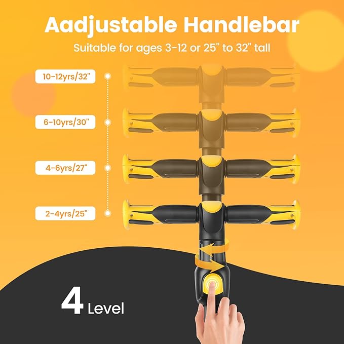 TONBUX Kids Scooter for Age 3-12, Toddler Scooter with 4 Adjustable Heights, Light Up 3-Wheels Scooter, Shock Absorption Design, Lean to Steer, Balance Training Scooter for Kids