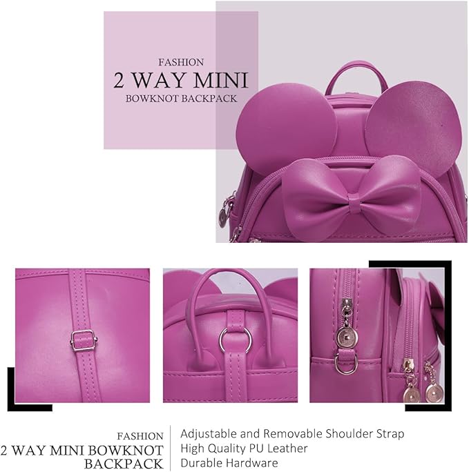 KL928 Girls Mini Backpack Bowknot Polka Dot Cute Small Daypacks Convertible Shoulder Bag Purse for Women