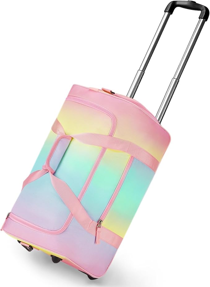 Choco Mocha Girls Gradual Pink Suitcase with Wheels Kids Purple Rolling Duffle Bag for Camping Teen Girls Toddler Luggage Bag for Travel, 22inch