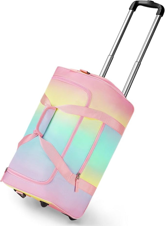 Choco Mocha Girls Gradual Pink Suitcase with Wheels Kids Purple Rolling Duffle Bag for Camping Teen Girls Toddler Luggage Bag for Travel, 22inch