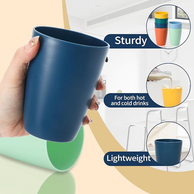 Lazycorner Wheat Straw Cup 12 Pcs Drinking Glasses Unbreakable Drinking Cup Reusable Water Plastic Glasses Tumblers with 6 Colors (12 oz)