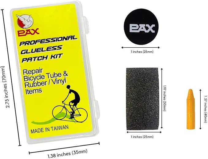 PAX 9 Pcs Bicycle Bike tire Puncture Repair kit with Glueless Patch, Sand Paper, Marking Pen, Exposition in Portable Storage Box for Road, Mountain & BMX Bikes, ATV.