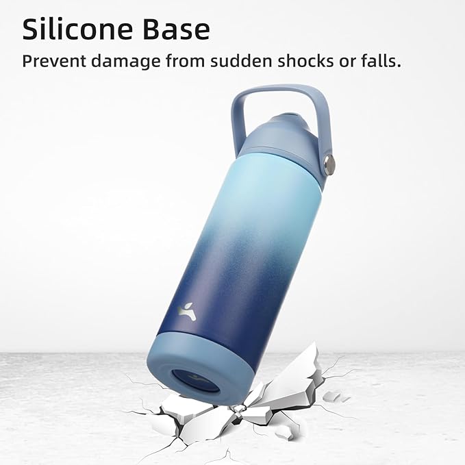 Insulated Water Bottle with Straw Lid,40 oz Stainless Steel Vacuum Metal Bottle with Silicone Handle, Sky