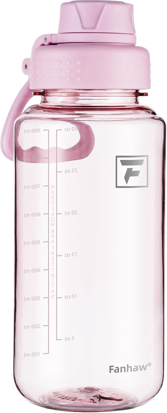 Fanhaw 32 oz Clear Water Bottle with Fast-Flow Spout Lid, BPA-Free Tritan, Wide Mouth, Leakproof, Reusable Bottle for Gym, School, Office, Travel (Cherry Blossom)