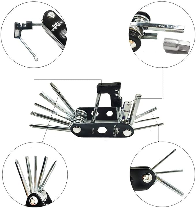 WOTOW Bike Repair Tool Kit & Bike Saddle Bag, 14 in 1 Bike Chain Tool Hex Key Wrench Maintain Accessories Multitool Set with Portable Under Seat Bag for Road Mountain Commuter Bicycle