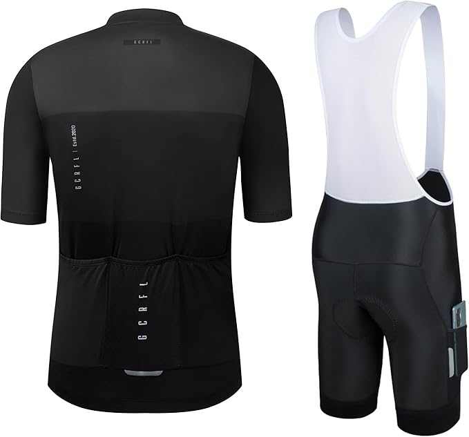 Men's Cycling Jersey Set Cycling Kit Bicycle Jersey Rear Zipper Pocket Bike Bib Shorts with Pockets Race Fit High Density Pad