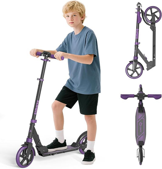 SIMATE Kick Scooter for Kids Teens & Adults, 3 Adjustable Heights, 8IN All Terrain Big Wheels, Dual Suspension, Foldable and Lightweight, Gifts for Girls Boys
