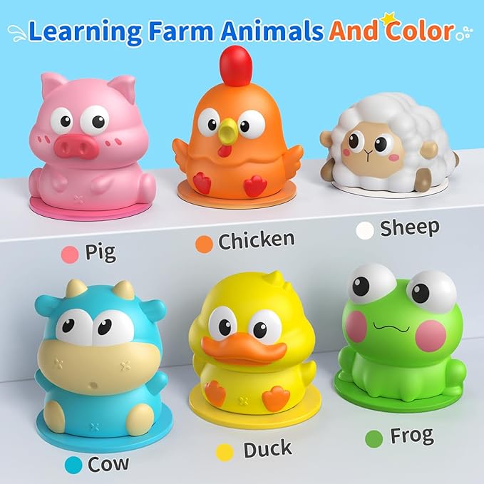 6 Packs Light Up Bath Toys for Kids Ages 1-3, Farm Animals Bathtub Toys for Toddlers 2-4, Water Pool Toys for 1 2 3 Year Old Boys Girls Babies 12-18 Months Gifts