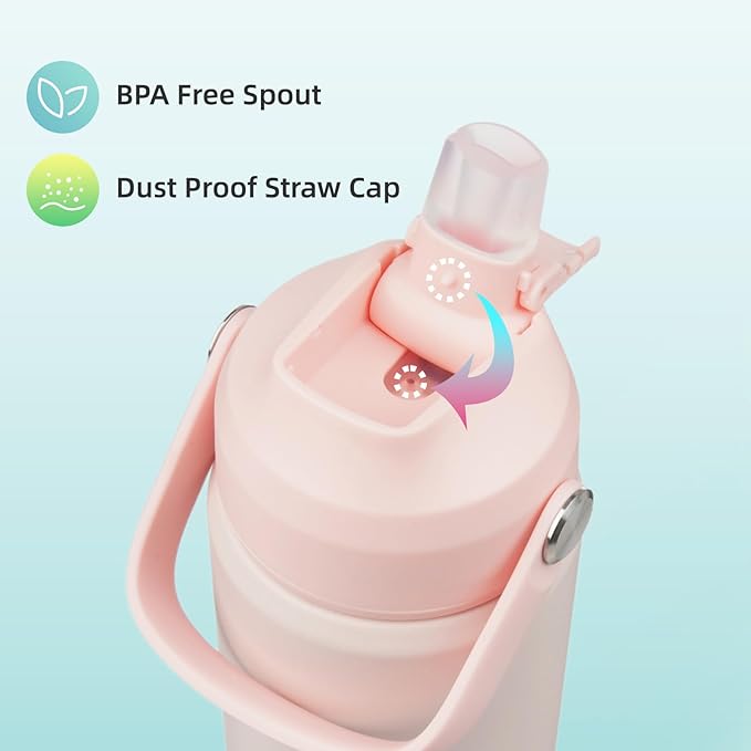 Insulated Water Bottle with Straw Lid,18 oz Stainless Steel Vacuum Metal Bottle with Silicone Handle,Pearl