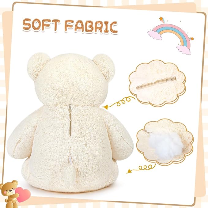 Giant White Teddy Bear 55" Stuffed Animals Plush Toy, Cute Life Size Big Soft Bear for Boy Girl Birthday Valentine Mother's Day, 140 CM, 7 LBs