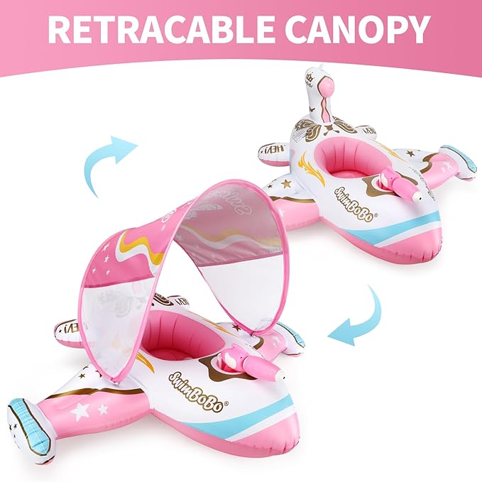 Swimbobo Toddler Pool Float Inflatable Car Baby Swim Float with Adjustable Sun Canopy and Safety Seat Pool Toys for Kids 3+ Years Old