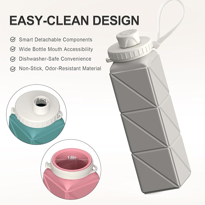 Collapsible Water Bottles 20.6oz, Silicone Foldable Portable Travel Water Bottle, Lightweight Reusable Leakproof for Traveling Camping Hiking Cycling Yoga Sports Outdoor, 1 Pack (Starlight)