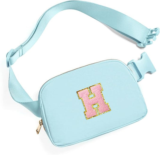 Gitus Gifts for 7 8 9 10 11 Year Old Girls Belt Bag Fanny Pack Crossbody Bags with Initial Letter Patch Birthday Gifts for Daughter Sister Friends Teen girls (Icing Blue-H)