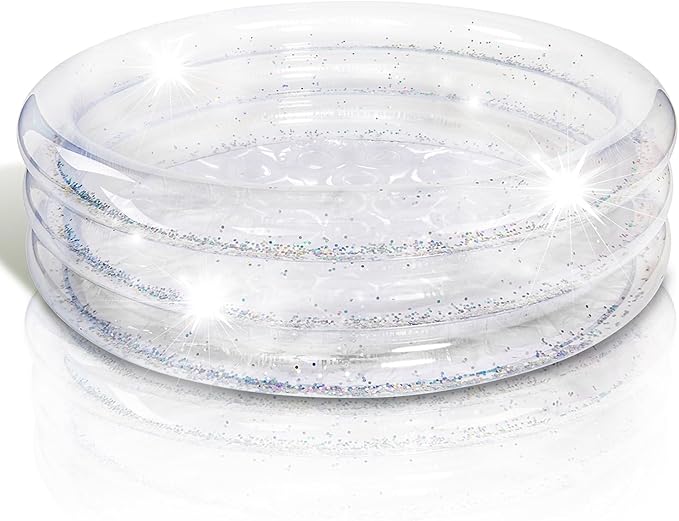 ArtCreativity Sparkly Inflatable Kiddie Pool for Kids 34"x10" - 3 Levels - Transparent Blow Up Baby Pool with Silver Glitter, Easy to Inflate Small Toddler Pools for Outdoor