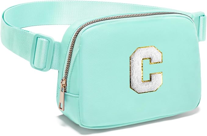 Gitus Birthday Gifts for 8 9 10 11 12 13 Year Old Girls Personalized Fanny Pack Crossbody Bags with Initial Letter Patch Belt Bag for Teen Girls Cute Trendy Stuff Travel Essentials (Mint Green-C)