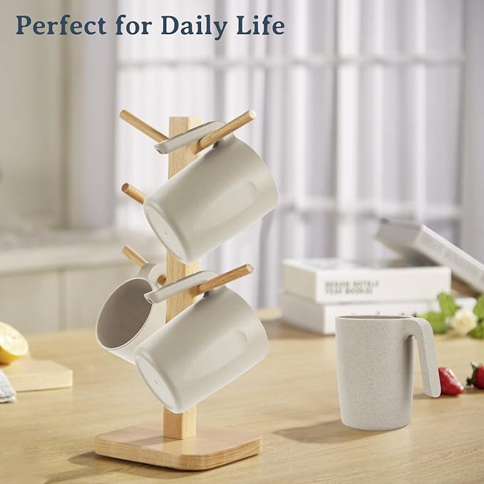 16oz Wheat Straw Cups with handles set of 6-Plastic Cups Reusable-Unbreakable Kids Mugs-Dishwasher Safe & Microwave Safe-Ideal Plastic Mugs for Tea,Coffee,Camping,RV-Beige