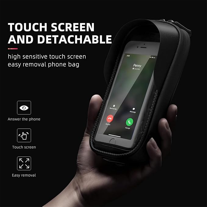 Bike Front Frame/Handlebar Phone Mount Bag Top Tube Bike/Bicycle Bag Waterproof Cycling Accessories Bike Pouch with Sensitive TPU Touch-Screen Fit Smartphone Below 6.5''