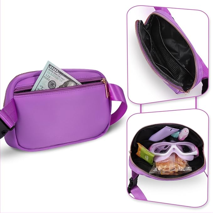 Fanny Pack for Girls Purple Kid Crossbody Bag Chenille P Letter Preppy Belt Bag, Christmas Birthday Easter Gifts for Teen Daughter Sister, Personalized Nylon Purse for 4 5 6 7 8 9 10 Year Old Girls