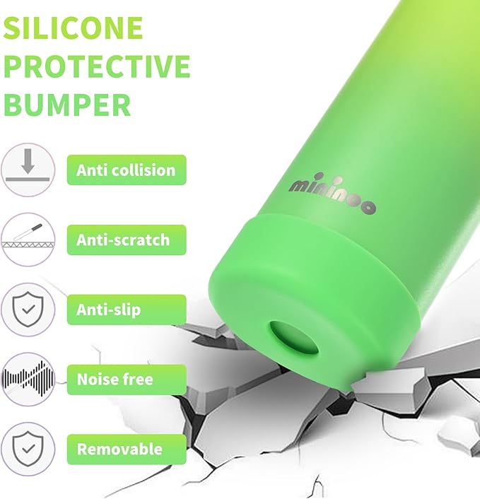 Mininoo Insulated Stainless Steel Kids Water Bottle for School with Straw Lid & Strap, 50 Stickers, 18 oz(Lemon/Green)