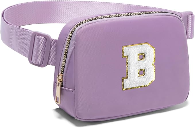 Gitus Waist Pack Belt Bag with Initial Patch, Lavender, Personalized Gifts for Teen Girls, Trendy Stuff, Crossbody Bags for Women