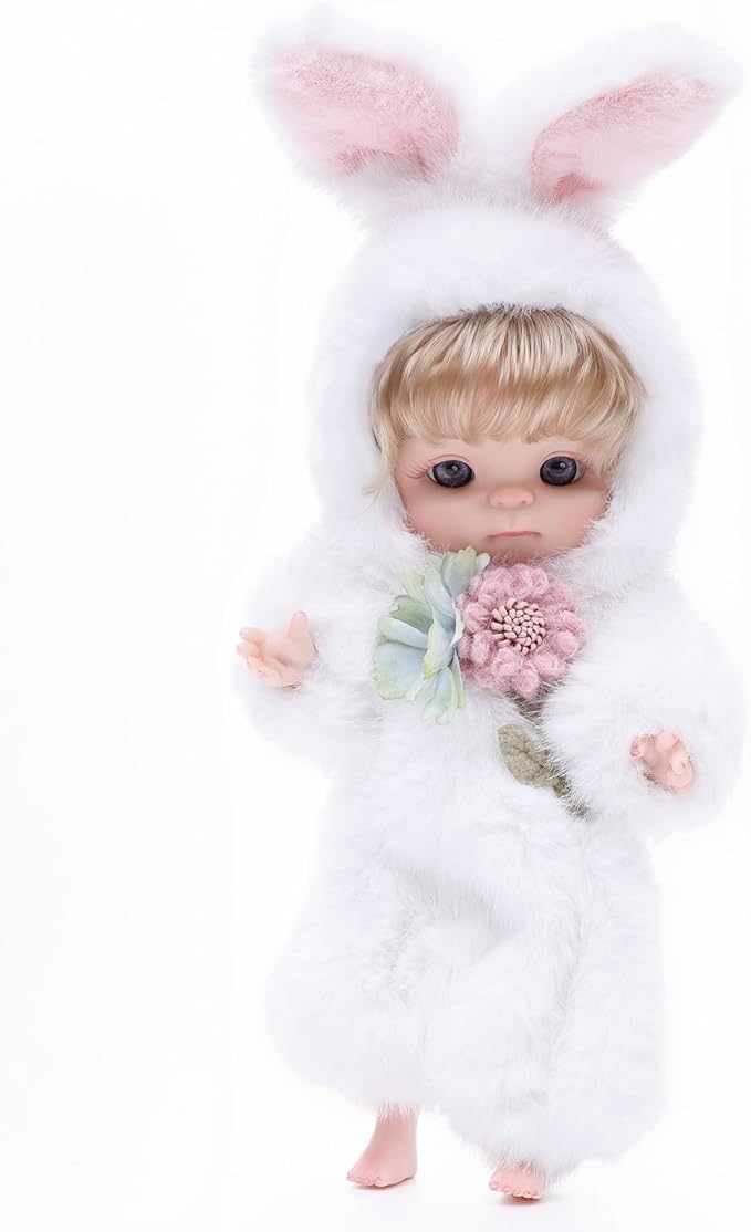 Reborn Baby Doll 10 Inch – Realistic Full Vinyl Bunny Girl with Blonde Hair & Purple Eyes – Soft Collectible Toy Gift for Girls