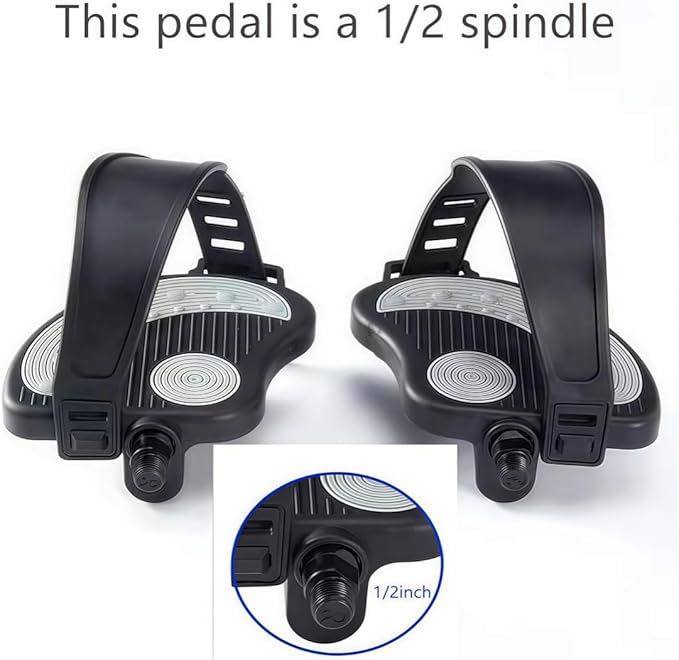 YBEKI Pro-Grade Exercise Bike Pedals with Adjustable Straps - 9/16" & 1/2" Spindle for Indoor Peloton/Schwinn/Spin Bikes | Heavy-Duty PP Plastic & PVC Straps + 500lb Capacity