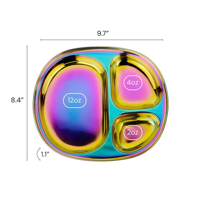 Ahimsa Stainless Steel Kids Plate, Pediatrician Designed Divided Toddler & Baby Plates, Non Toxic, Unbreakable & Dishwasher Safe, Rainbow