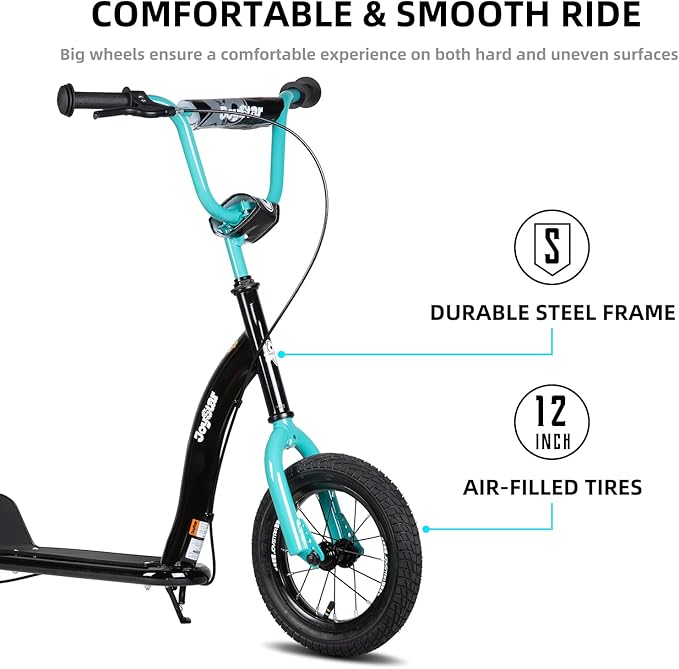 JOYSTAR Kick Scooter for Kids 5+ Teens & Youth, Lightweight Kids Scooter with Adjustable Handlebar, 2 Wheel Scooter for Boys & Girls, 12" Inflatable Wheels Rear Drum Brakes