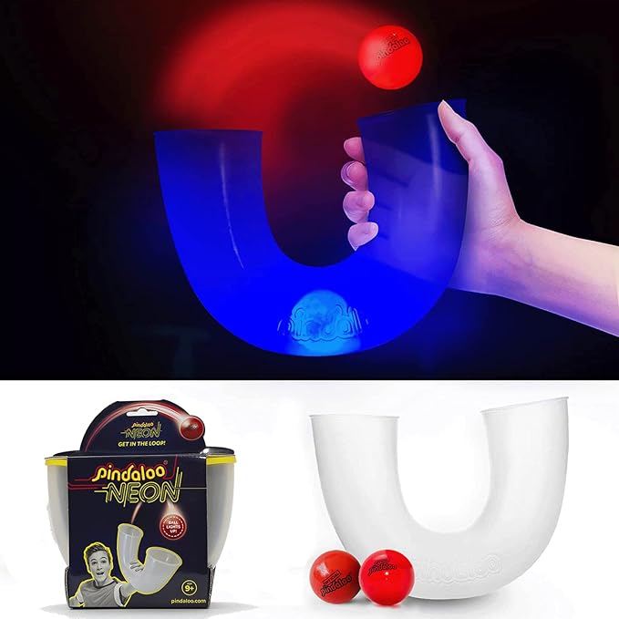 pindaloo Original Led Light Neon Skill Game with 2 Balls- Gifts for Kids and Adults Indoor & Outdoor Games, Girls, & Teens - Gift Ideas, Fun Stuff, Develops Motor & Juggling Skills (Neon)
