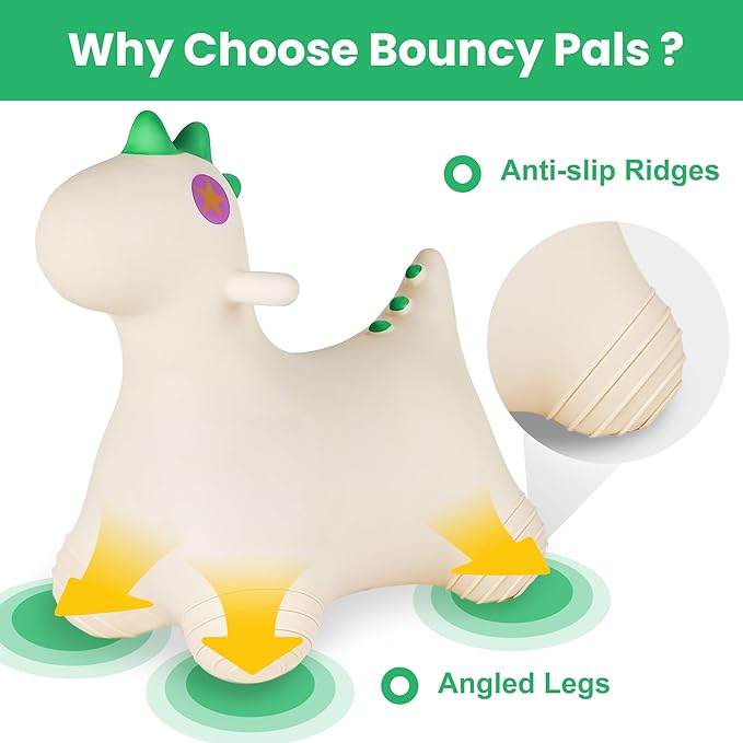 Bouncy Pals Dinosaur Hopping Horse, Toddler Boys Inflatable Bouncing Animal, Dino Hopper Toy, Baby Indoor Ride on Bouncer, Kids Outdoor Jump Toy, First Birthday Gifts for 18 24 Months 2 3 4 Year Old