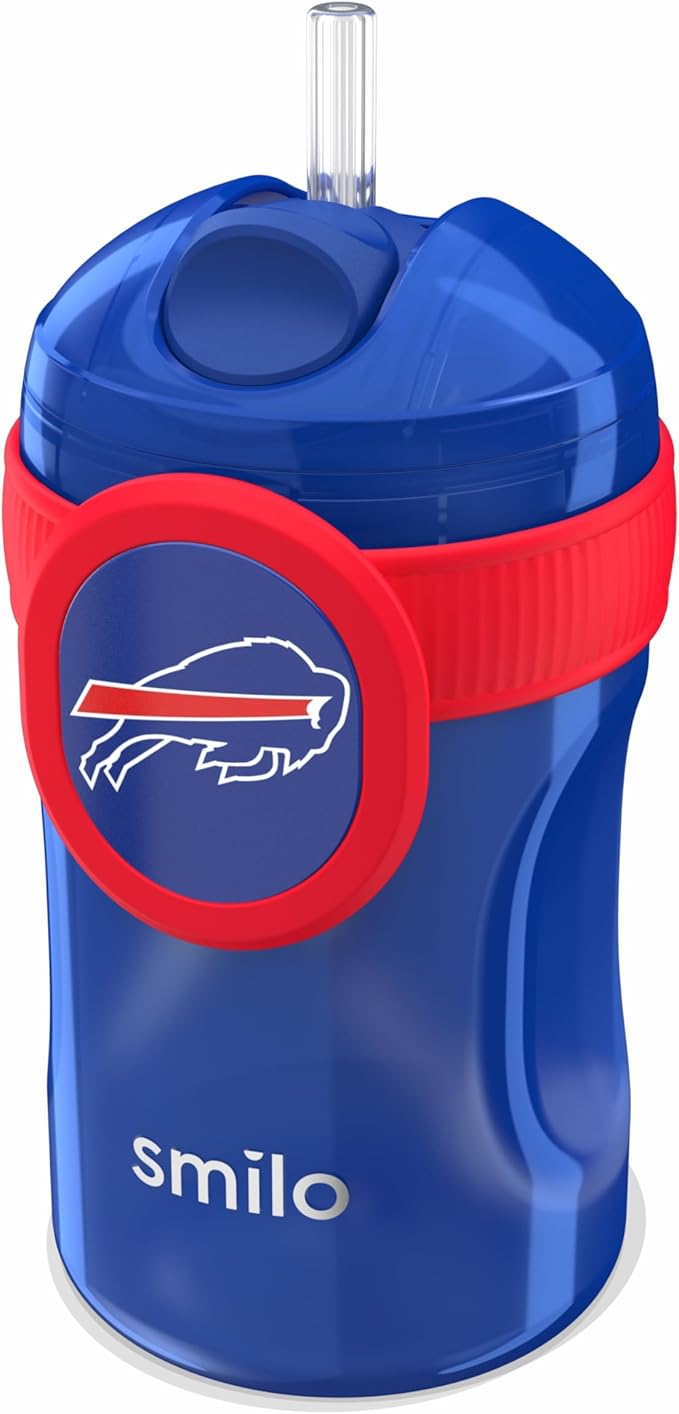 Smilo Straw Cup - Buffalo Bills Officially Licensed NFL Sippy Cup - Baby and Toddler Cup with Weighted Silicone Straw and 8.5 oz Capacity - BPA-Free