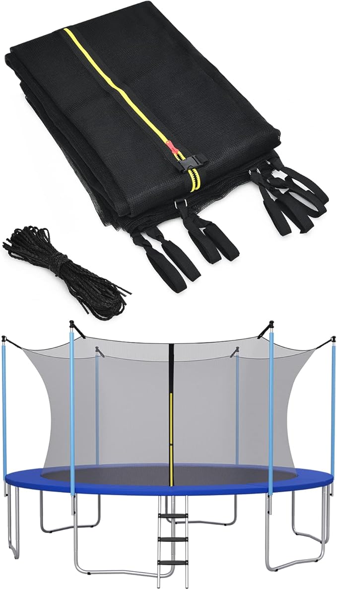 Giantex Trampoline Safety Net w/Adjustable Straps, 8 10 12 14 15 16Ft Weather-Resistant Replacement Enclosure Net with Double-Headed Zipper, Protection Buckle, Poles Not Included