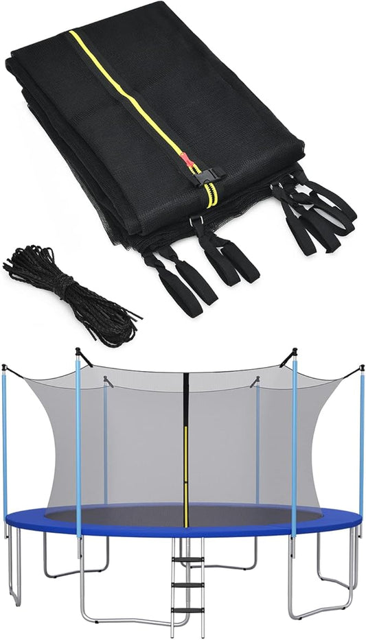 Giantex Trampoline Safety Net w/Adjustable Straps, 8 10 12 14 15 16Ft Weather-Resistant Replacement Enclosure Net with Double-Headed Zipper, Protection Buckle, Poles Not Included