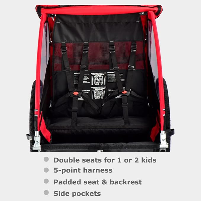 Veelar Sports Bike Trailer Double Seat for 1 or 2 Toddlers, Kids, Child Bicycle Carrier