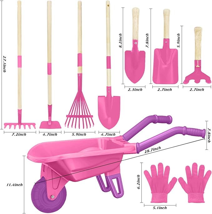 Kids Gardening Tools Outdoor Toys Set Backyard Play with Wheelbarrow Educational STEM Learning Pretend Toys Outdoor Indoor for Toddlers Kids Boys Girls