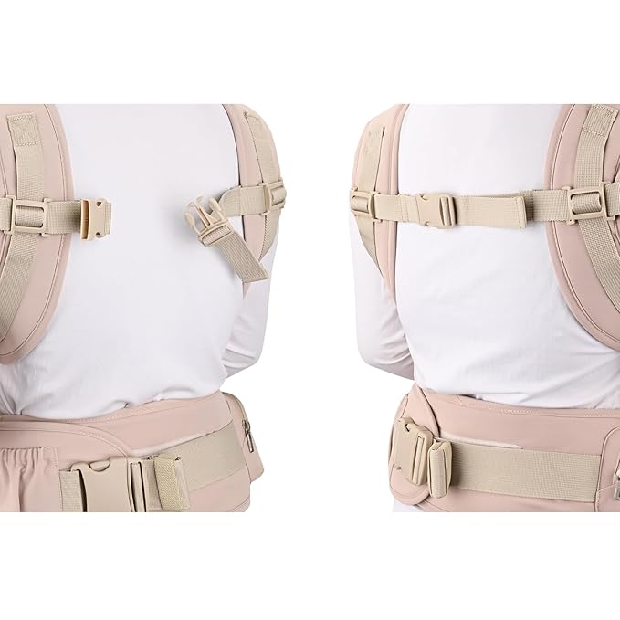 Bebamour Baby Carrier with Hip Seat,All-Position Breathable Mesh Hip Seat & Carrier 0-36Months with Head Hood, 3 PCS Teething Pads, Waist Extender,Storage Bag & Pacifier Case (Pink)