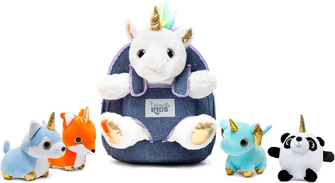 Naturally KIDS Toddler Unicorn Backpack w Plush Unicorn Toys, Gifts for 2-5 Year Old Girls, Toddler Backpack