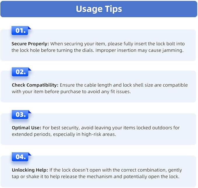 Bike Lock Cable, 30-inch Combination Lock, 4-Digit Resettable, Black