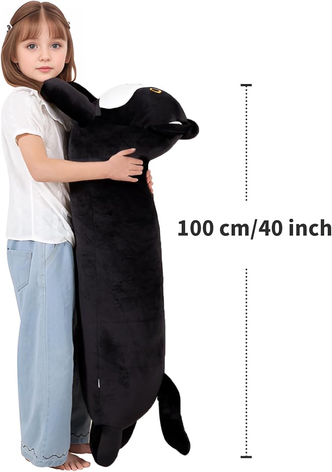 40'' Jumbo Cat Stuffed Animal, Giant Black Cat Long Body Pillow Plush Toy, Big Plushie Cute Kitty Gift for Kids Boys Girls, Birthday, Halloween, Christmas