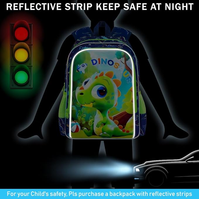 16" Dinosaur Backpack, 3Pcs Boy Bookbag for Elementary Preschool Kindergarten, Kids School Backpacks with Lunch Box (Green)