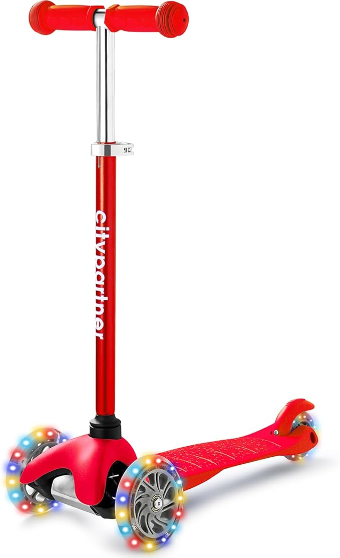 Kids Scooter, Children and Toddler 3 Wheel Kick Scooter for Boys & Girls Ages 2-5, LED Lighted Wheels and 3 Adjustable Height Handlebars, Lean-to-Steer