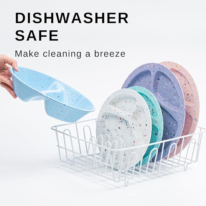 bzyoo 11-Inch Divided Plate Set of 2 - Confetti Blue 100% Melamine Portion Control Plate for Adults, Kids Unbreakable, Dishwasher Safe for Camping, BBQ