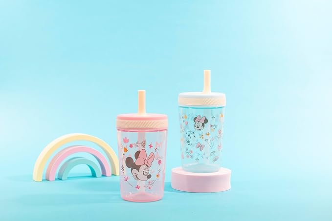 Zak Designs Disney Minnie Mouse Kelso Toddler Cups For Travel or At Home, 15oz 2-Pack Durable Plastic Sippy Cups With Leak-Proof Design is Perfect For Kids (Minnie Mouse)