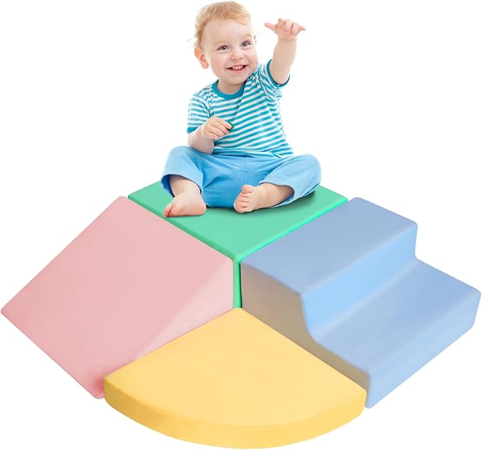 Climbing Toys for Toddlers 1-3, Foam Climb Blocks for Baby，4-Piece Baby Climbing Crawling Toys Soft Foam Blocks Activity Play Set (4-Piece)