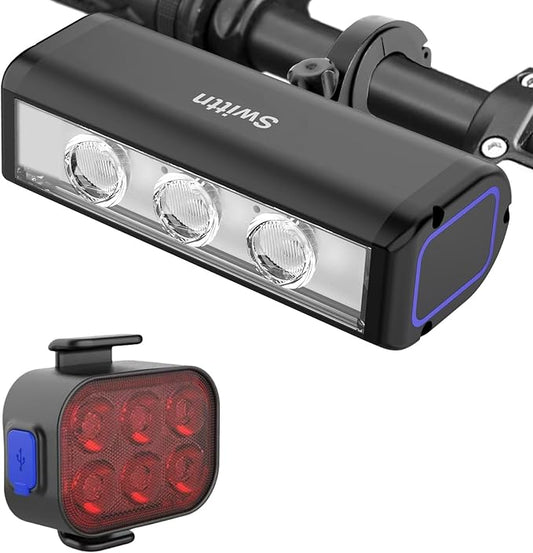 1200 Lumens Bike Lights for Night Riding,Headlight Runtime 10 Hours,Taillight Runtime 16 Hours,Type-C Rechargeable Bicycle Lights Front and Back,4+5 Light Modes