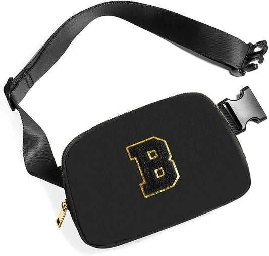 Gitus Belt Bag Fanny Pack Crossbody Bags with Initial Letter Patch Gifts for Wife Older Women Mother Coworker Bridesmaid Anniversary Travel Gifts Beach Gifts (Black-B)