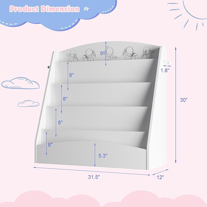 NACHES 5-Tier Kids Bookshelf - Toddler Book Display Shelves, Montessori Bookshelf for Kindergarten, Nursery, Bedrooms, Classrooms - Wooden Children Book Display (White)