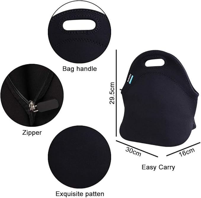 Neoprene Lunch Bag/Lunch Box/Lunch Tote/Picnic Bags Insulated Cooler Travel Organizer (Black)